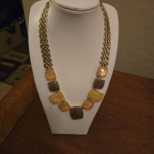Gold and Brown Chainlink Necklace with Natural Stone Accents